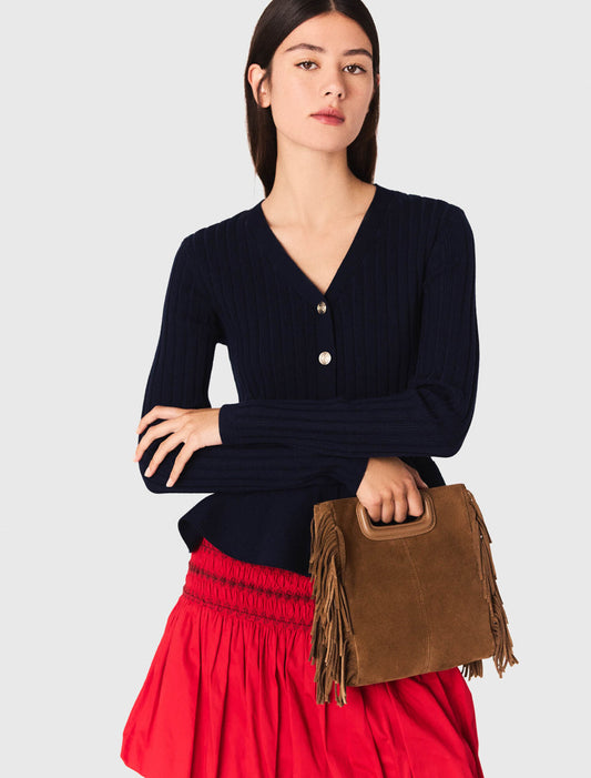 Bolso M de cuero con flecos