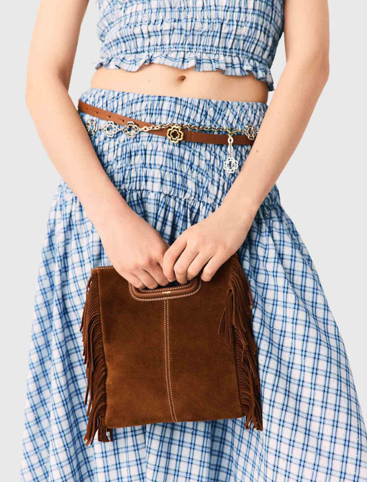 Bolso M de ante pespunteado