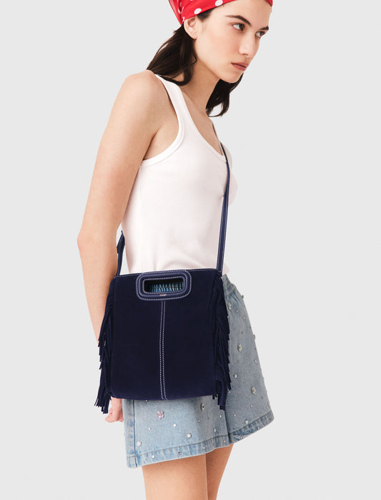 Bolso M de ante pespunteado