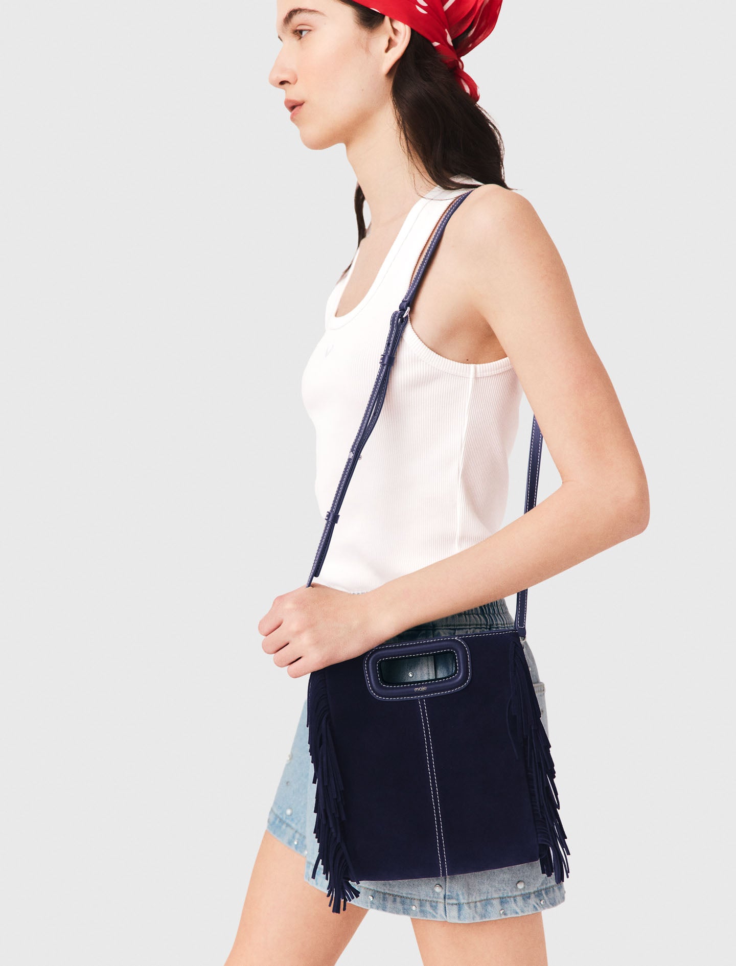 Bolso M de ante pespunteado