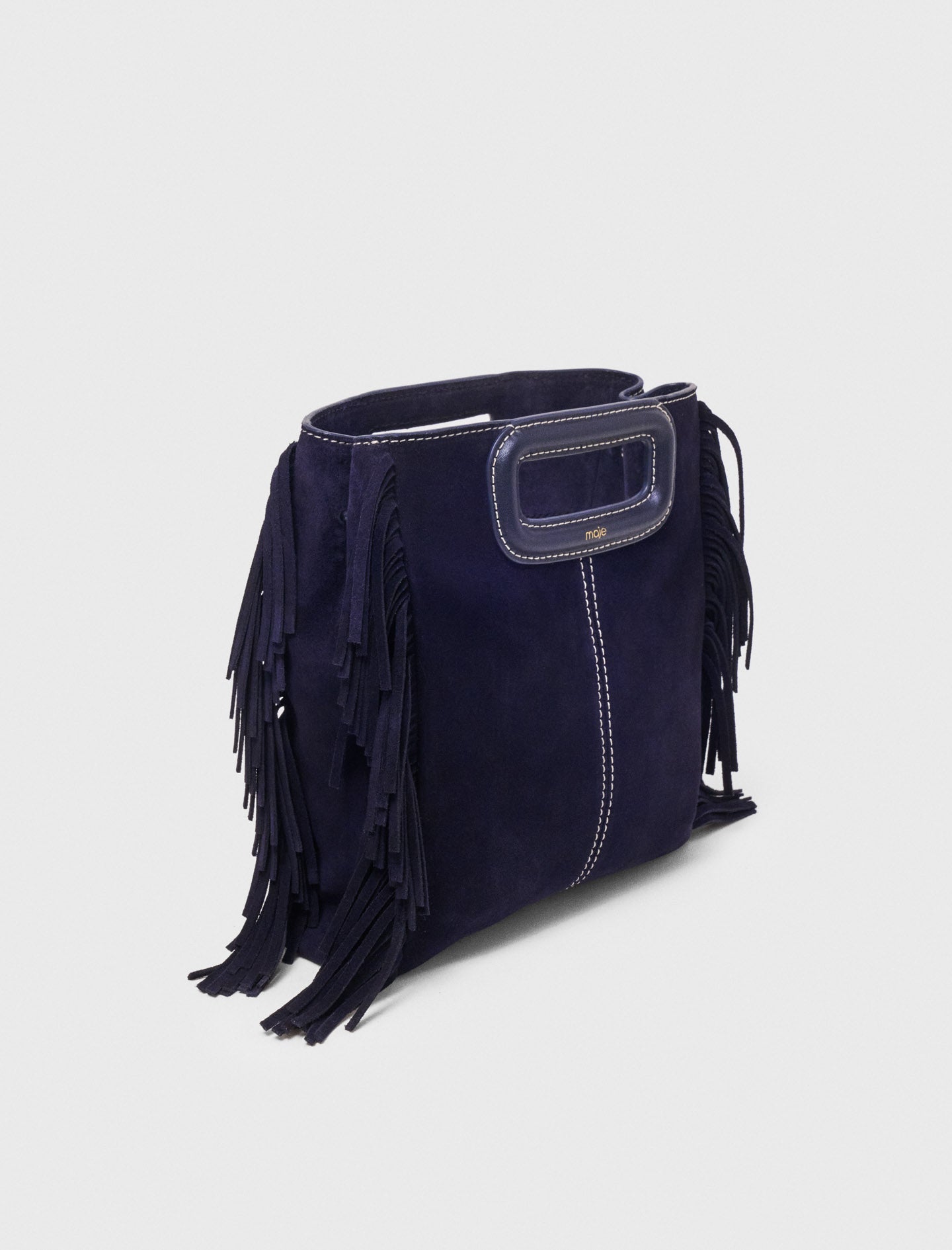 Bolso M de ante pespunteado