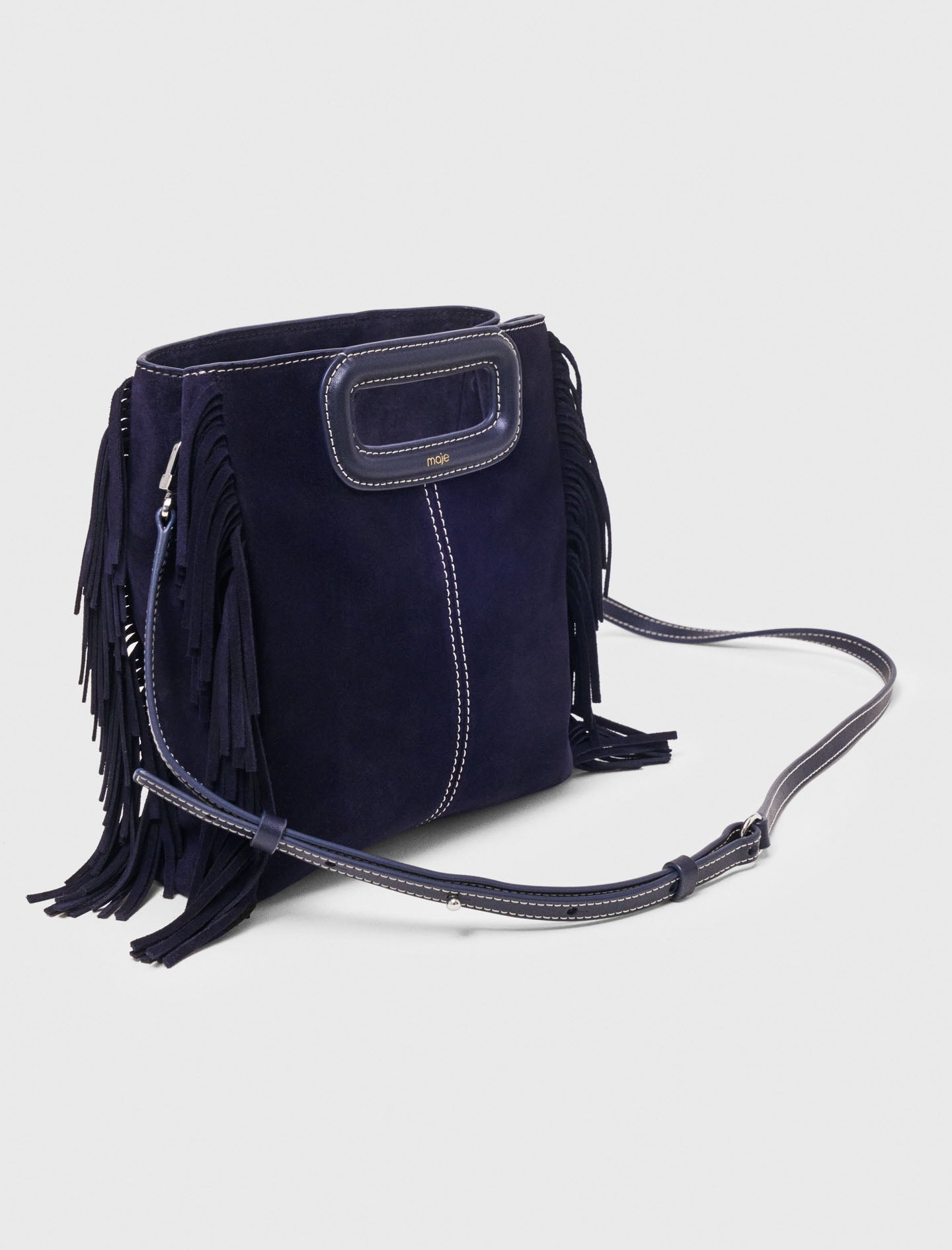 Bolso M de ante pespunteado