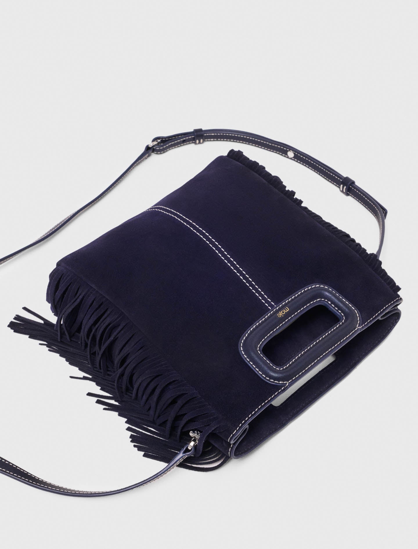 Bolso M de ante pespunteado