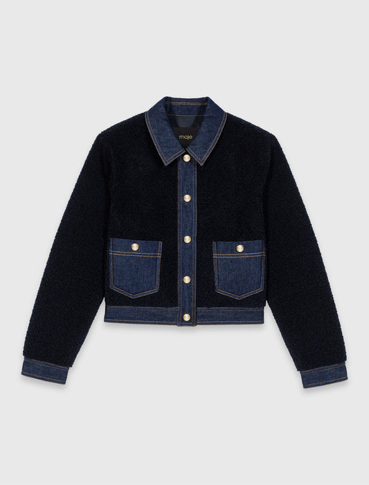 Cazadora de tejido rizado y denim