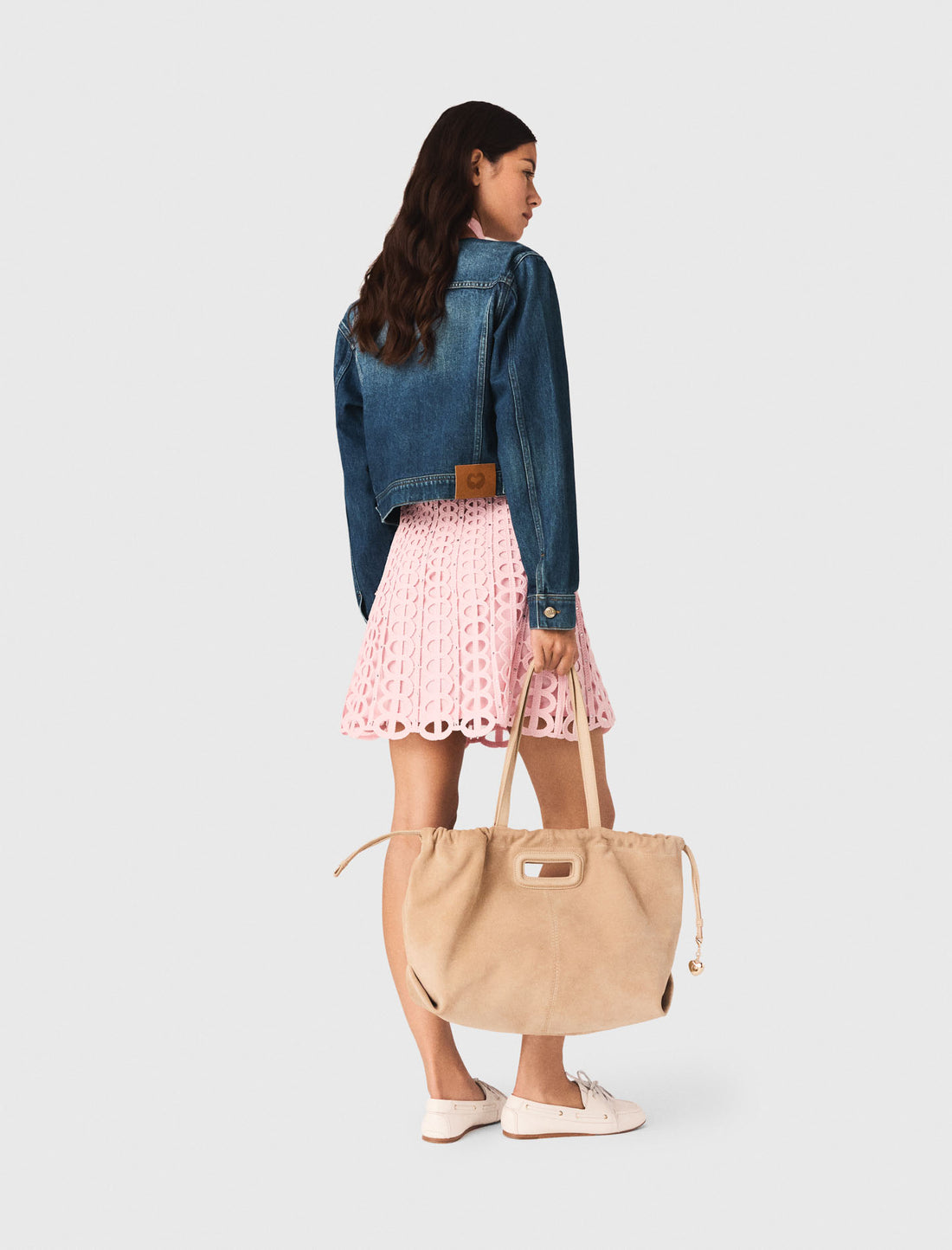 Chaqueta denim con cuello de cuero