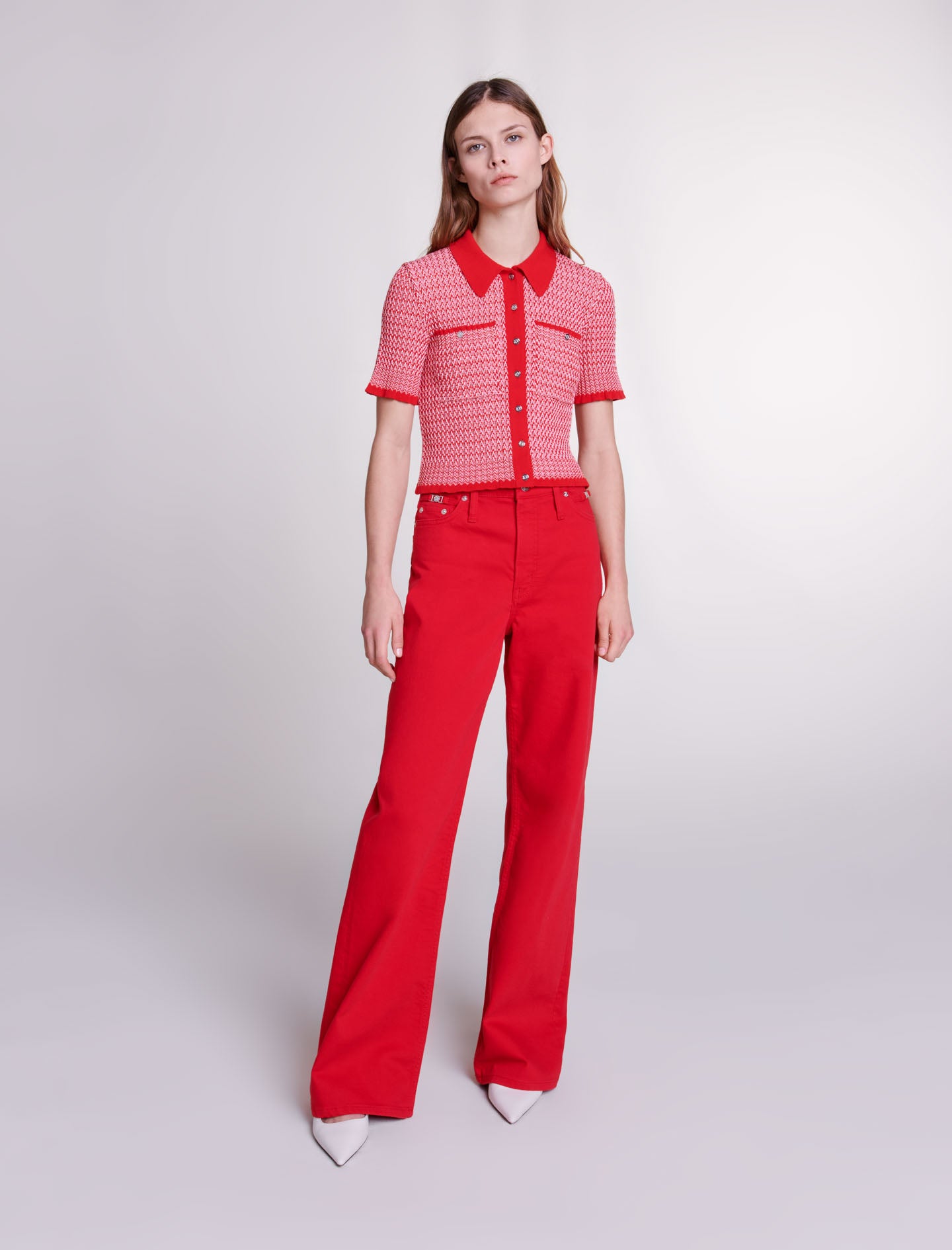 Polo corto con motivos de espiga