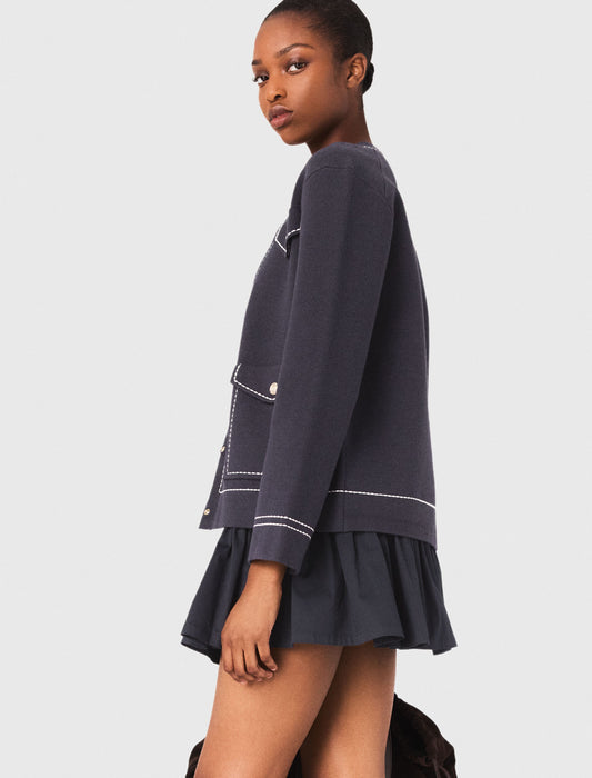 Cárdigan largo de punto pespunteado