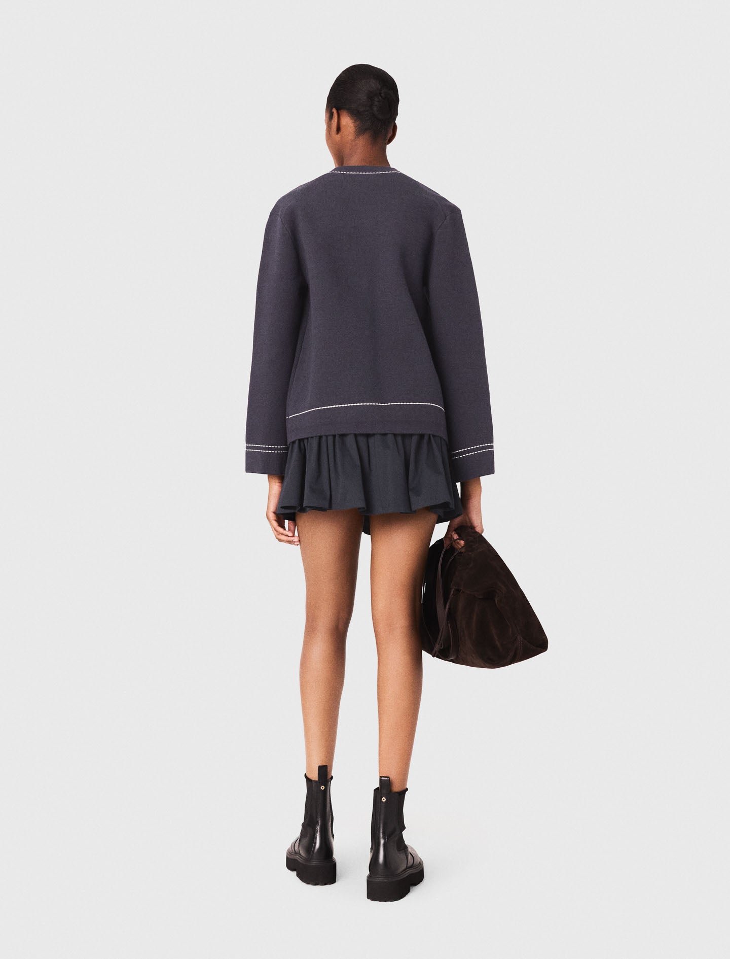 Cárdigan largo de punto pespunteado