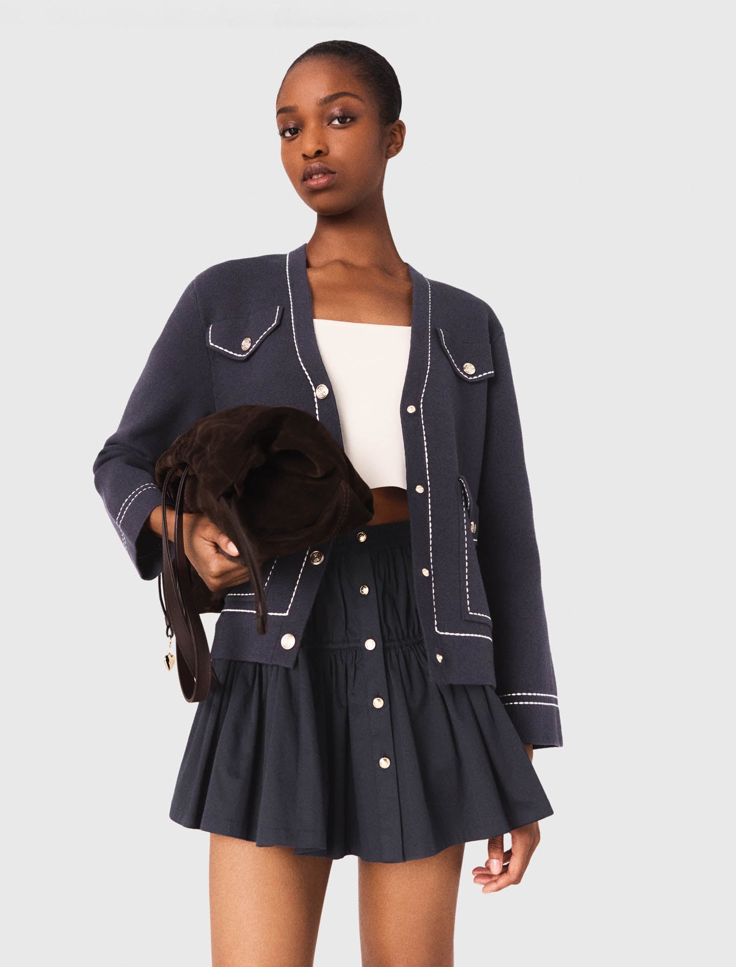 Cárdigan largo de punto pespunteado