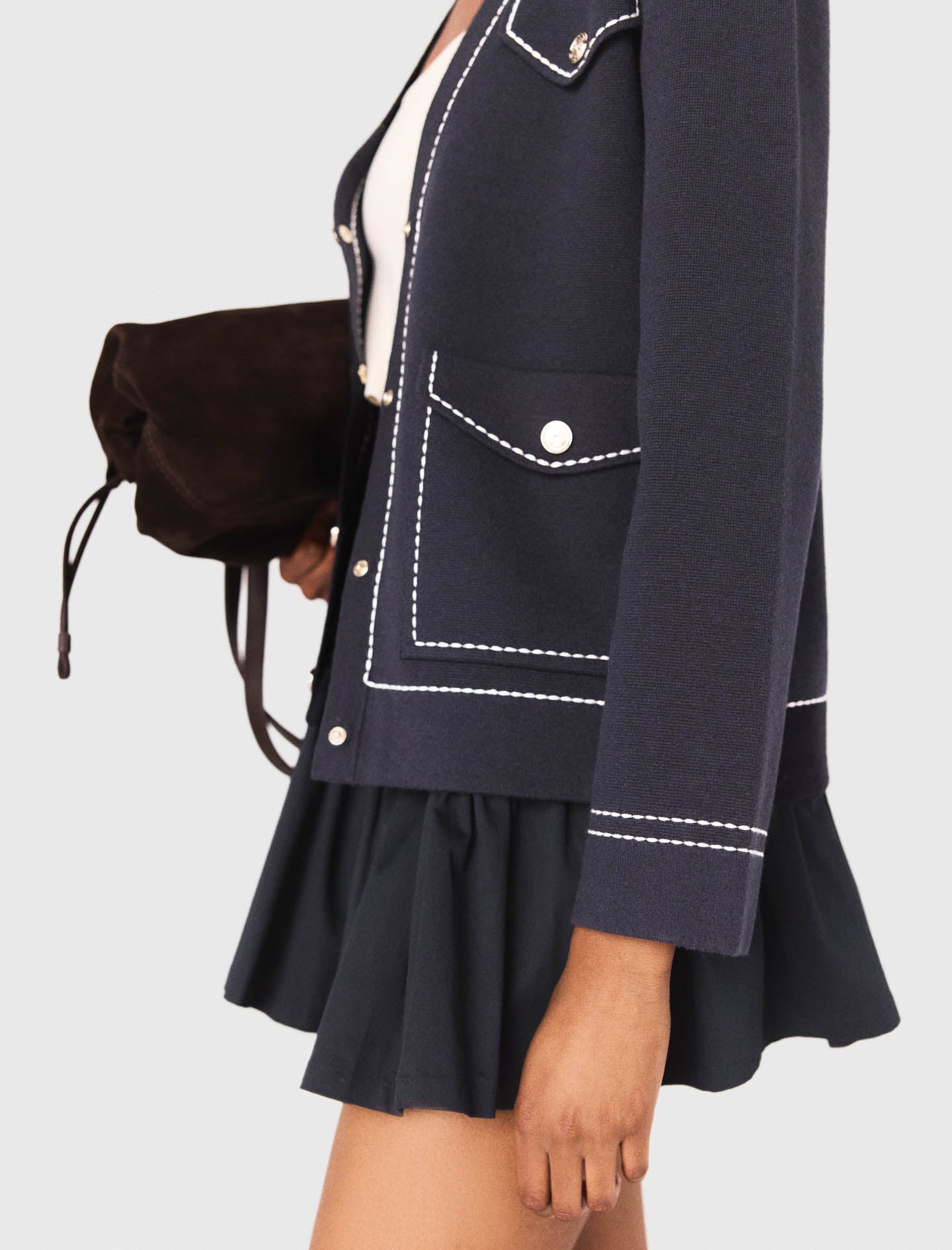 Cárdigan largo de punto pespunteado