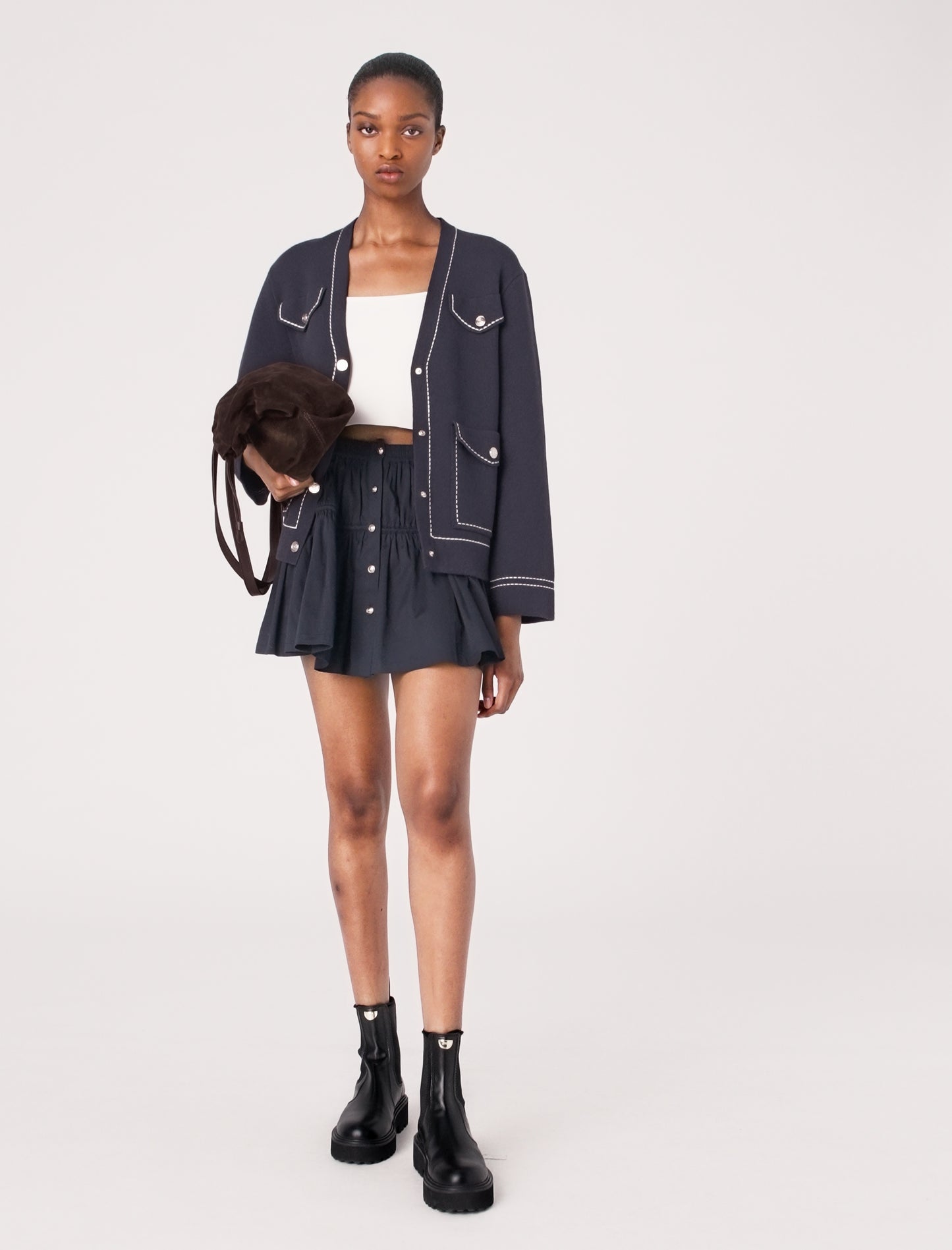 Cárdigan largo de punto pespunteado