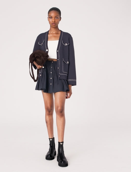 Cárdigan largo de punto pespunteado