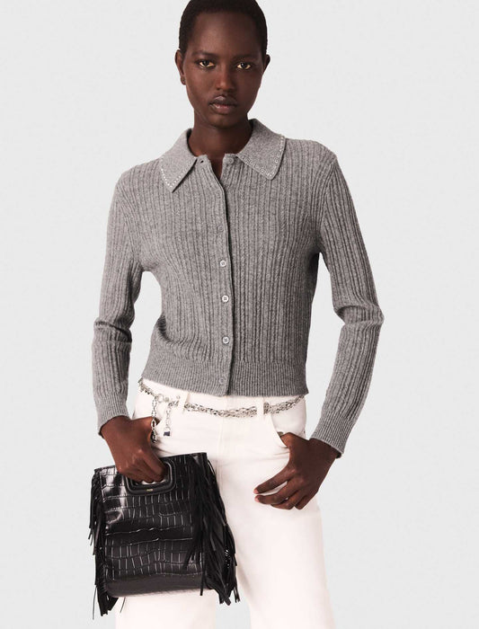 Cárdigan con cuello de strass