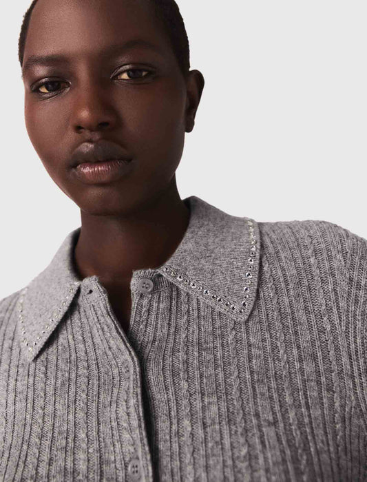 Cárdigan con cuello de strass