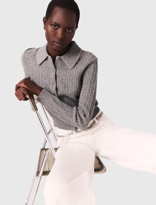 Cárdigan con cuello de strass