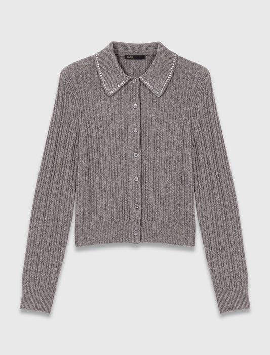 Cárdigan con cuello de strass