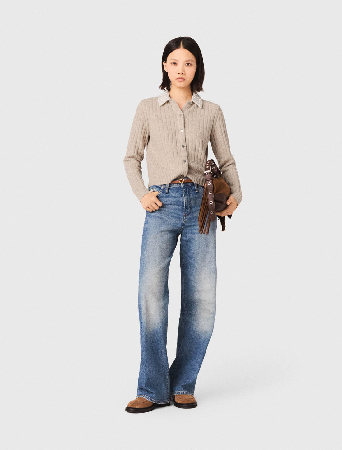 Cárdigan con cuello perlas quitapón