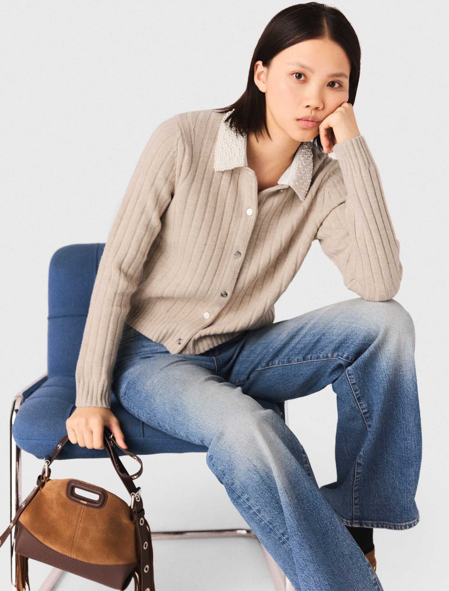 Cárdigan con cuello perlas quitapón