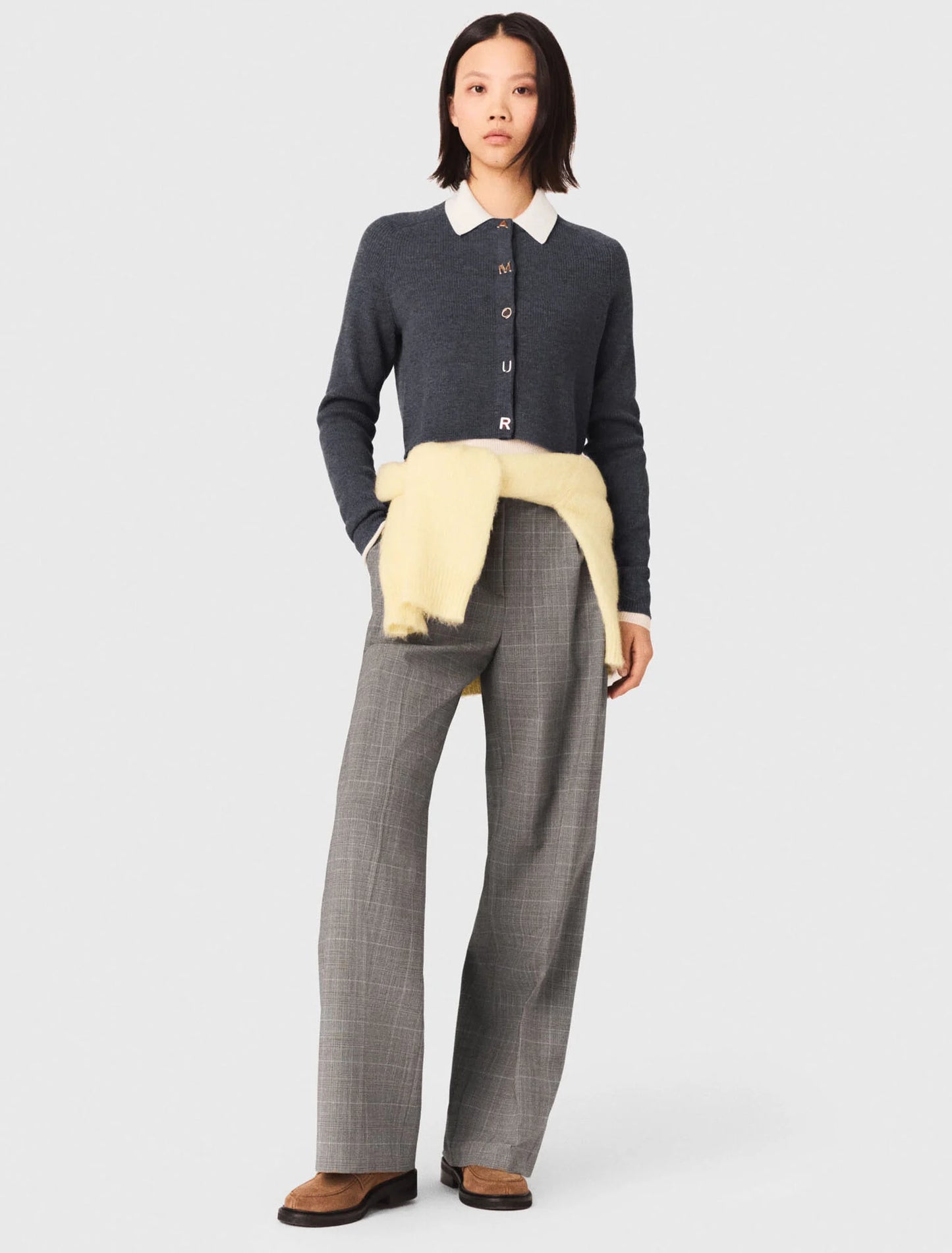 Cárdigan acanalado de cuello caja