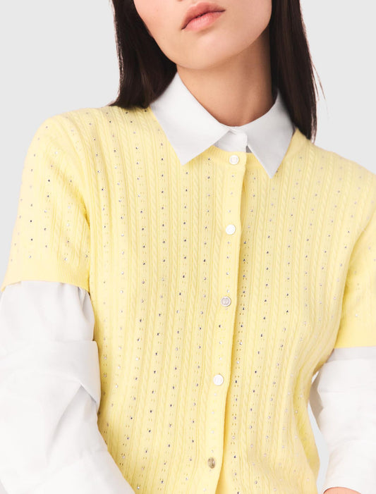 Cárdigan con cuello caja de strass