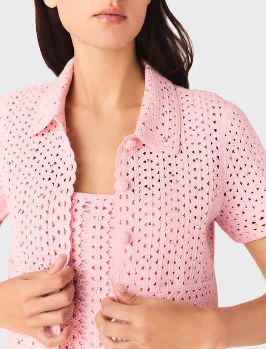 Cárdigan de crochet y strass
