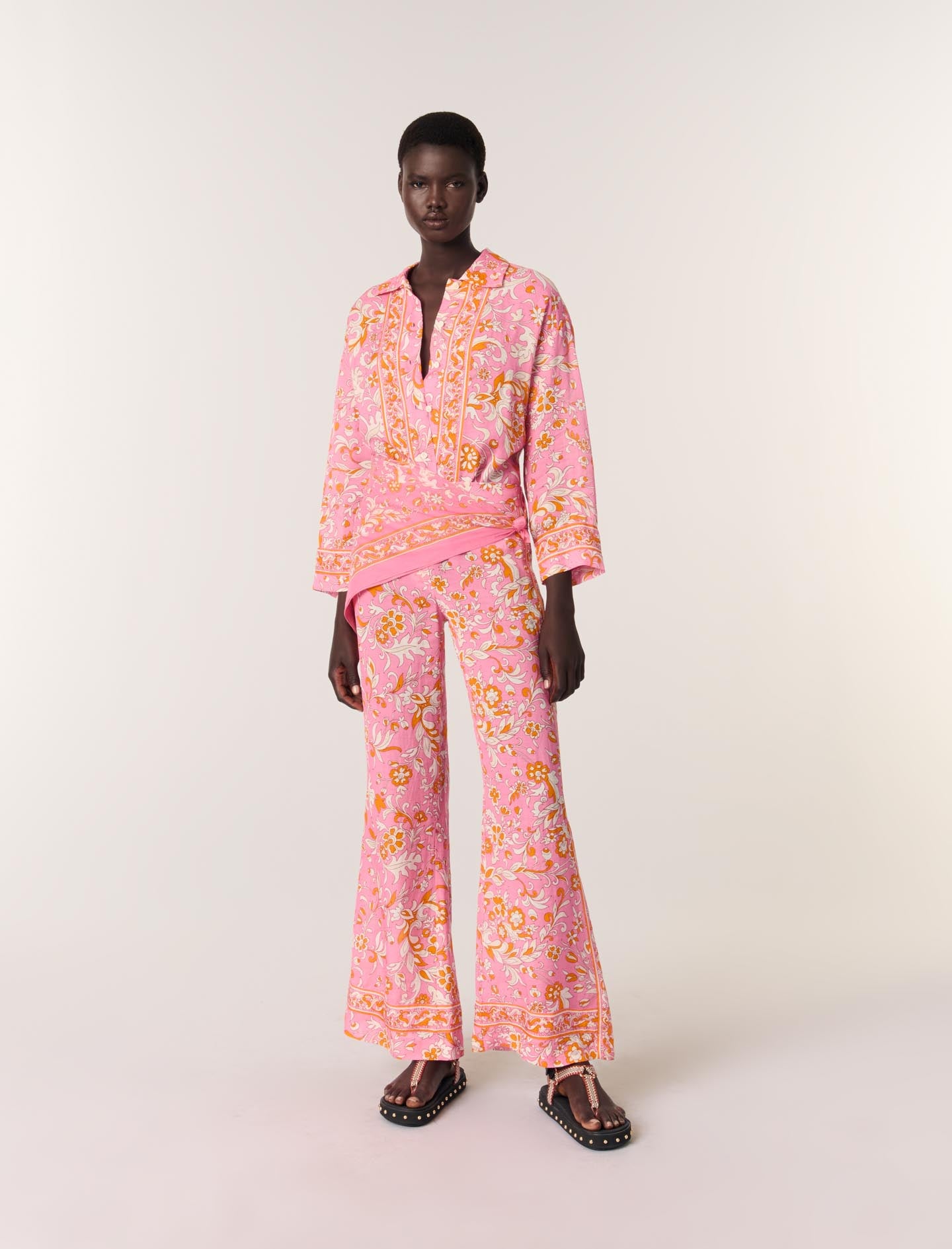 Camisa fluida de lino estampada