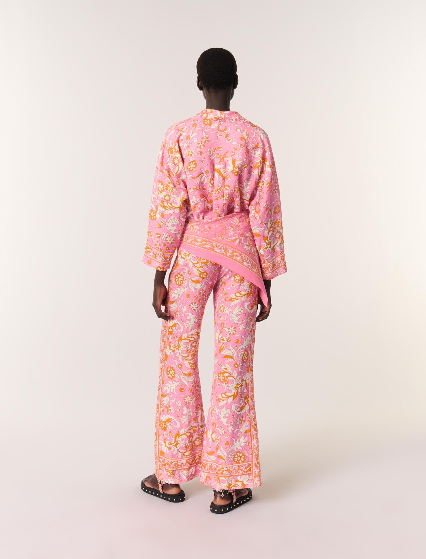 Camisa fluida de lino estampada