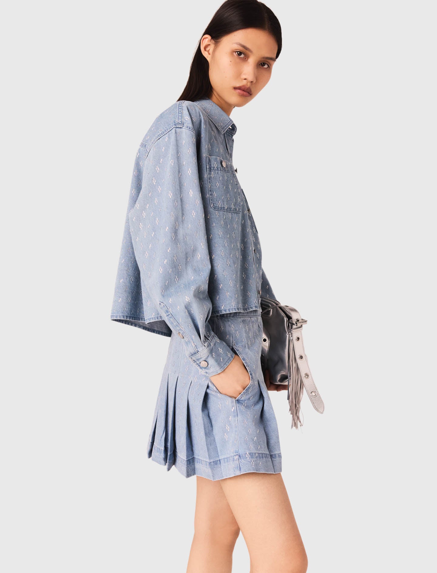 Camisa corta vaquera con strass