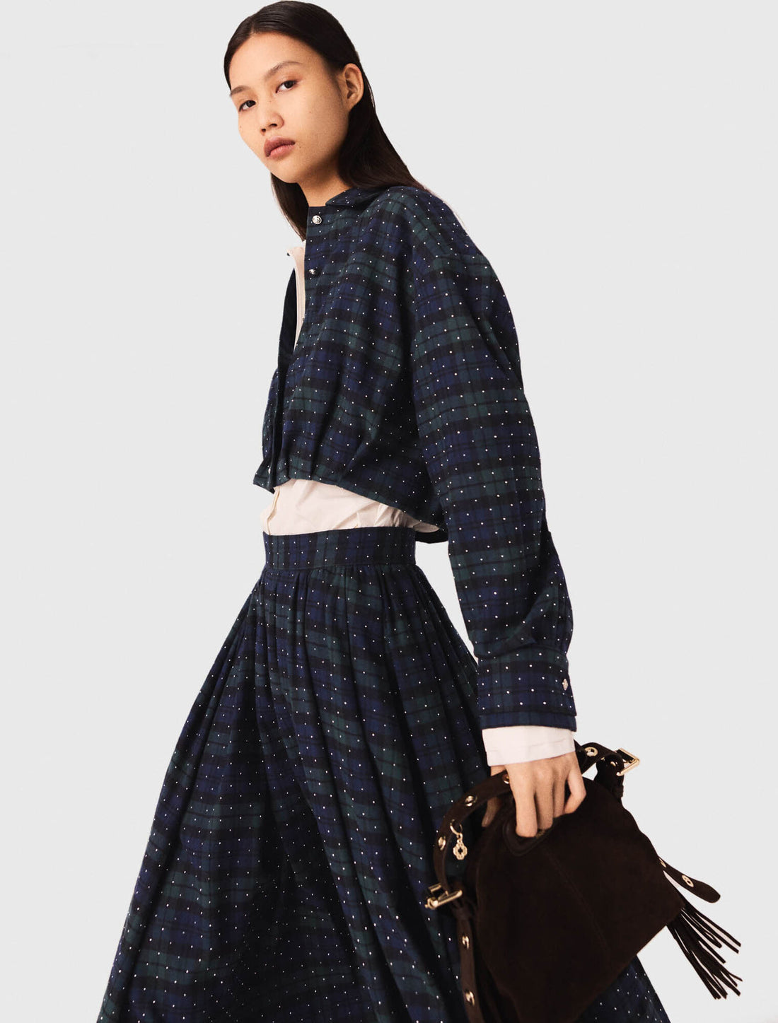 Camisa corta de cuadros con pedrería