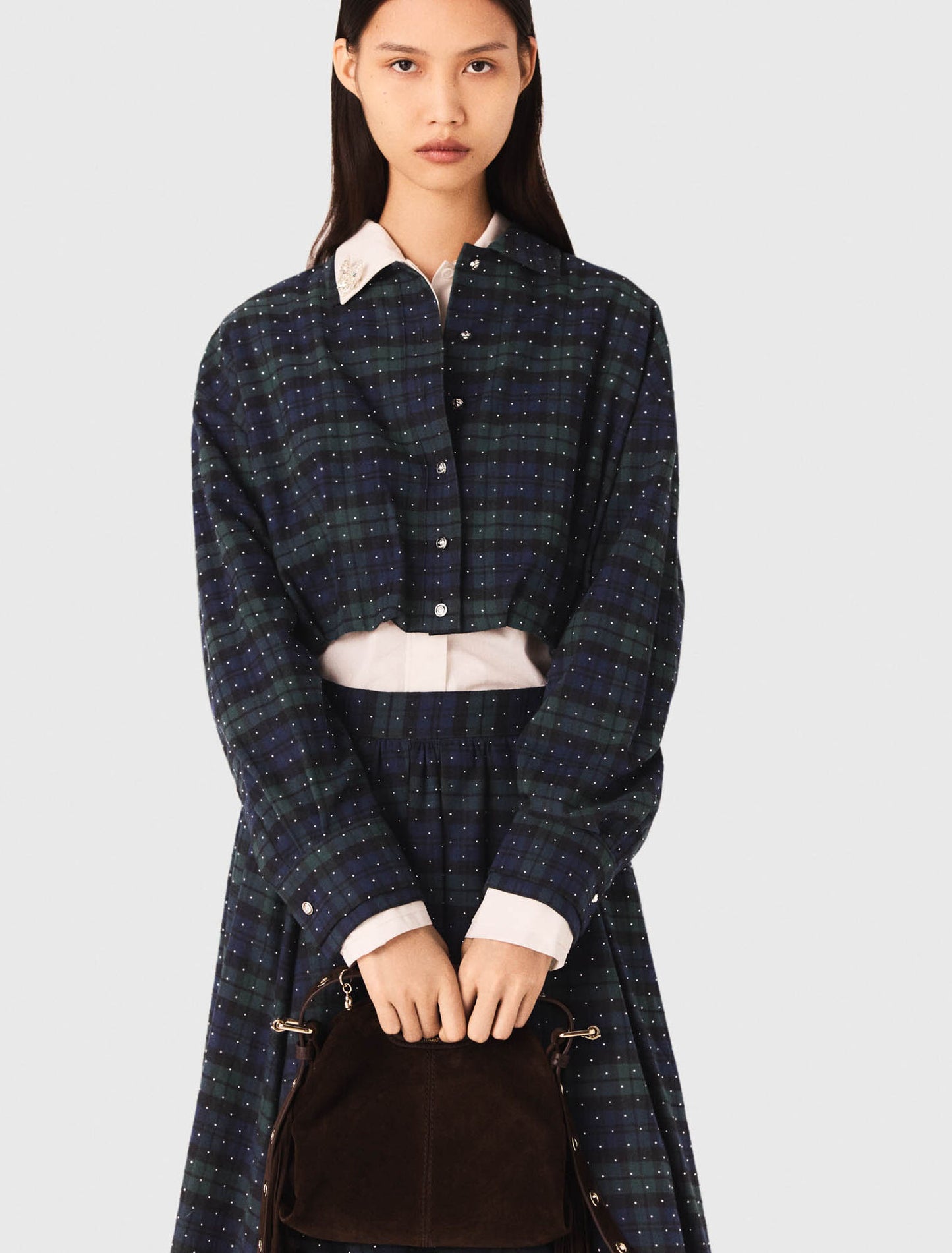 Camisa corta de cuadros con pedrería