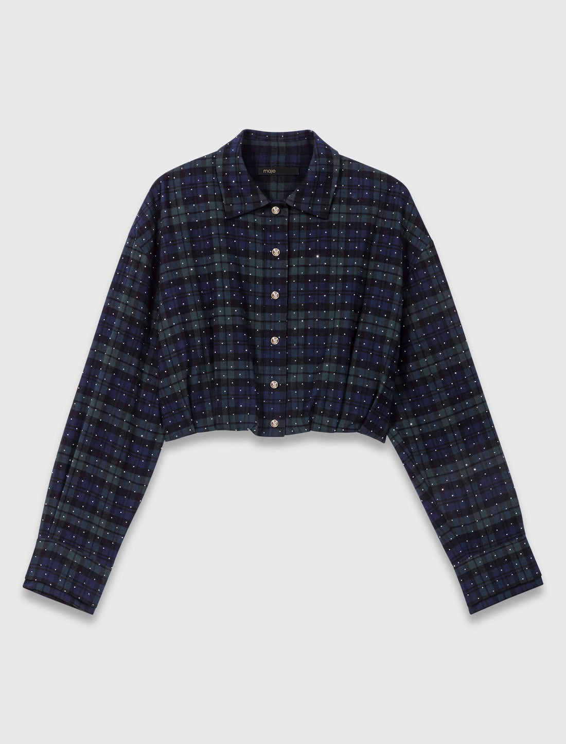 Camisa corta de cuadros con pedrería