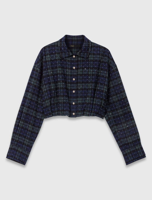 Camisa corta de cuadros con pedrería