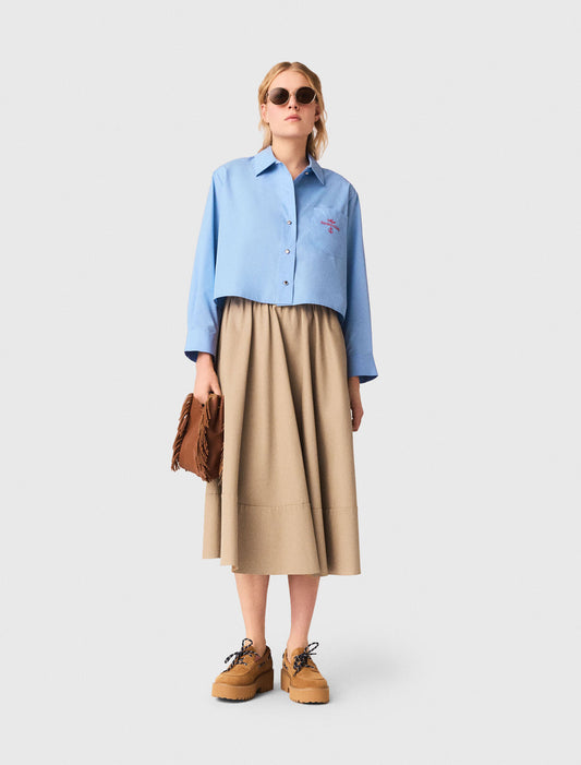 Camisa con dorso plisado y bordado