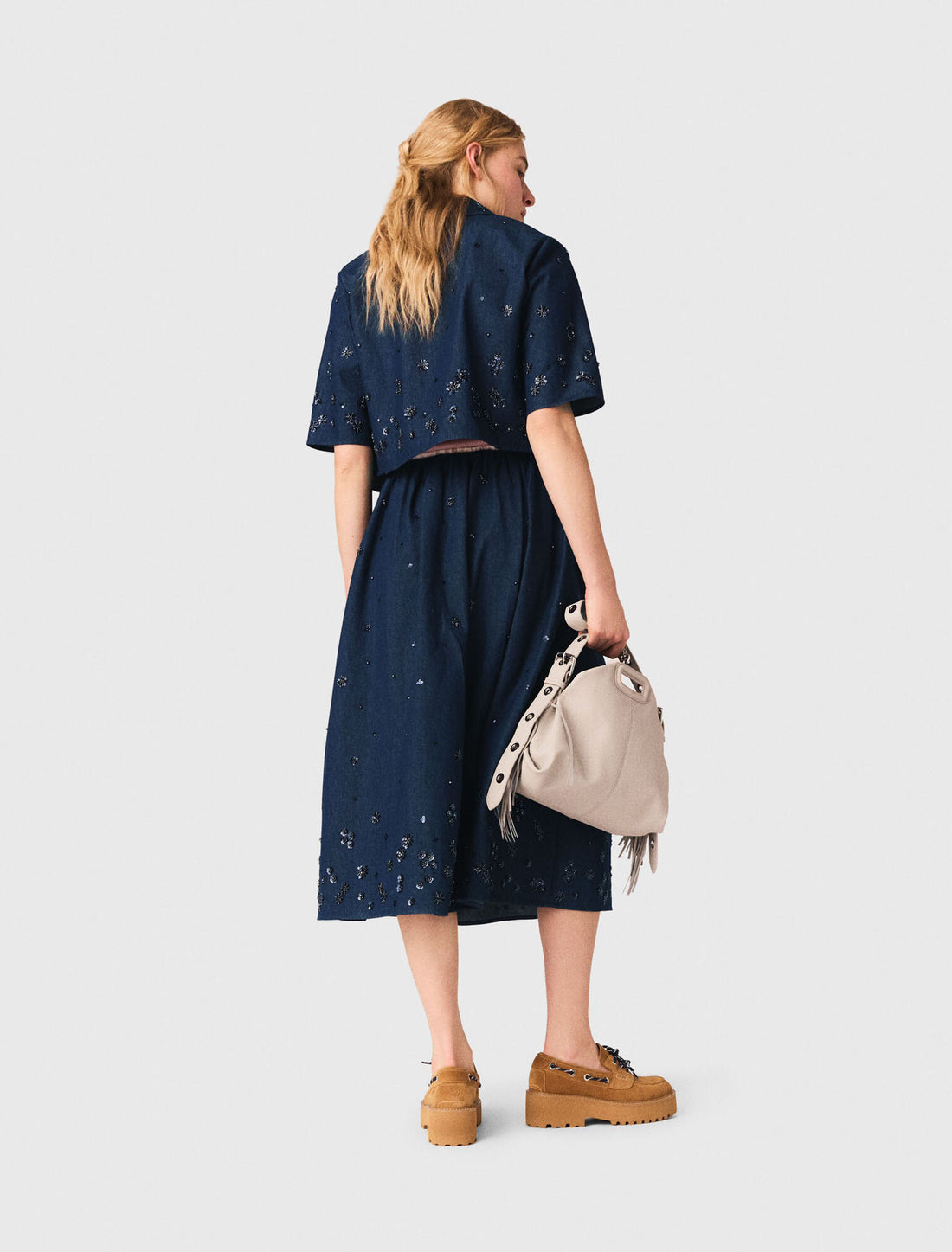 Camisa corta vaquera bordada