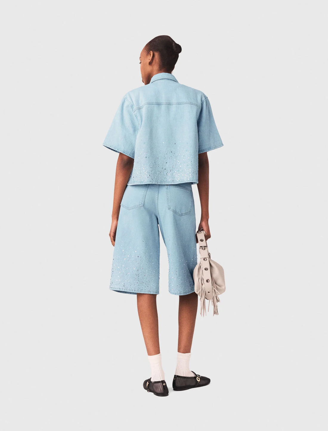Camisa corta vaquera con strass