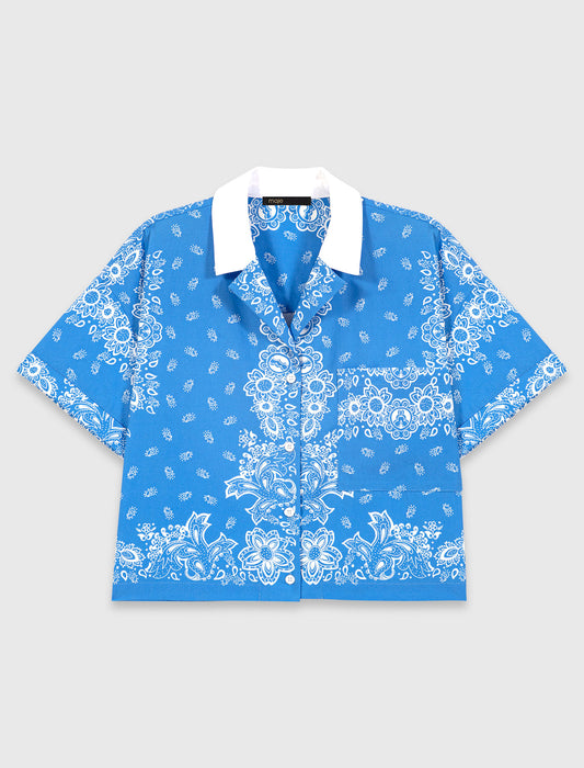 Camisa estampada cuello contraste
