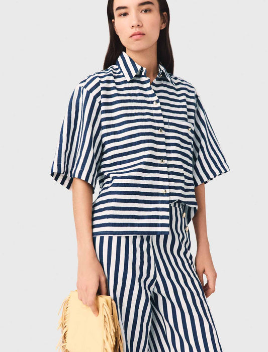 Camisa corta de lino mezcla