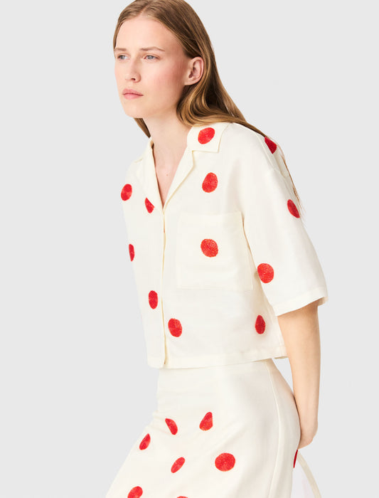 Camisa de lino y seda bordada
