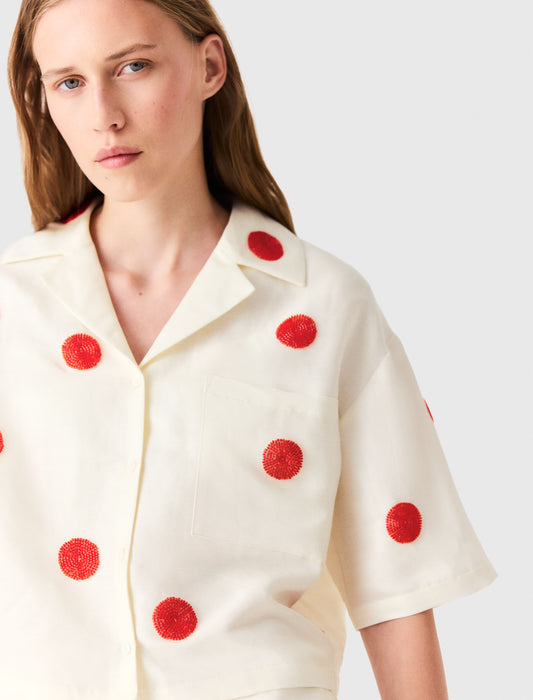 Camisa de lino y seda bordada