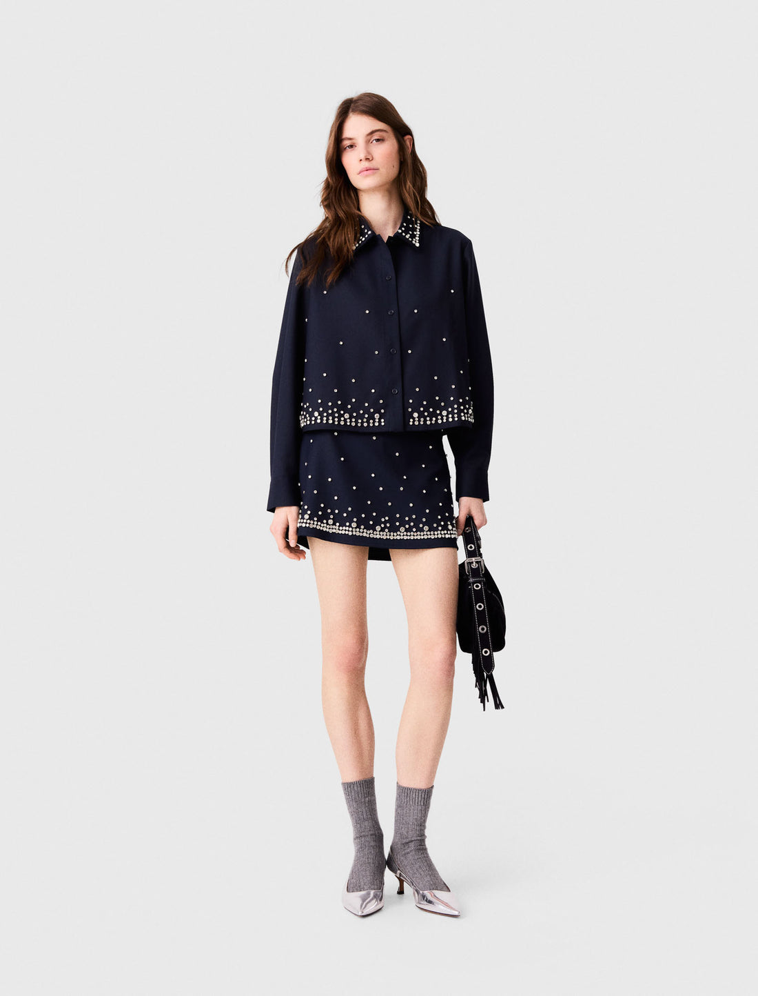 Camisa corta bordada con strass
