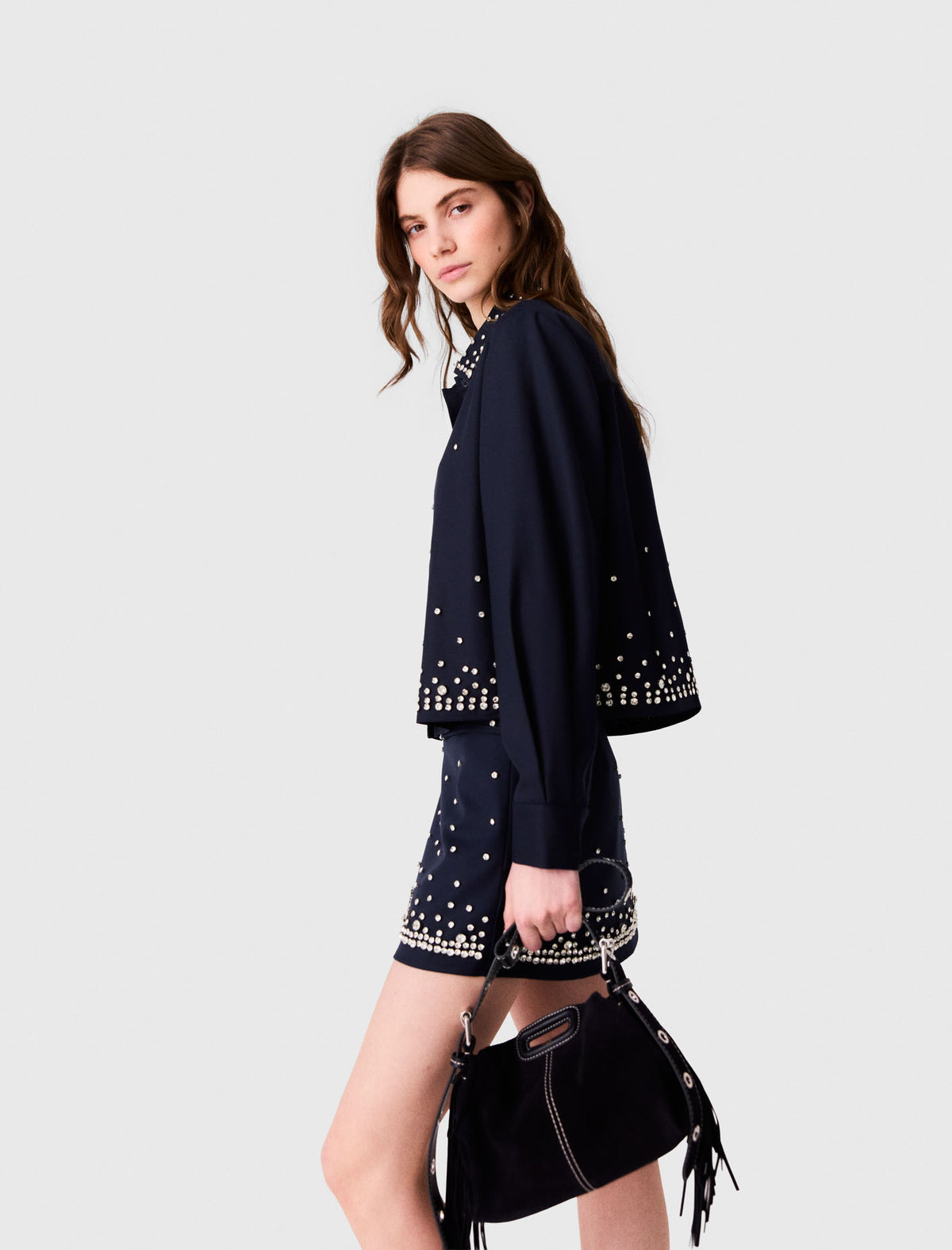 Camisa corta bordada con strass