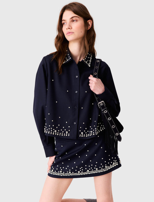 Camisa corta bordada con strass