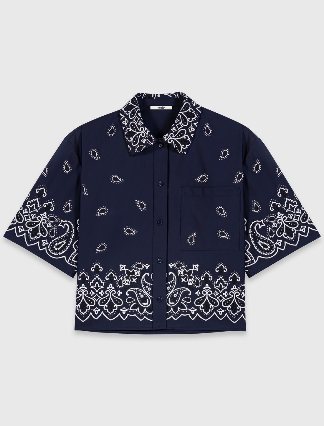 Camisa corta bordada de tafetán