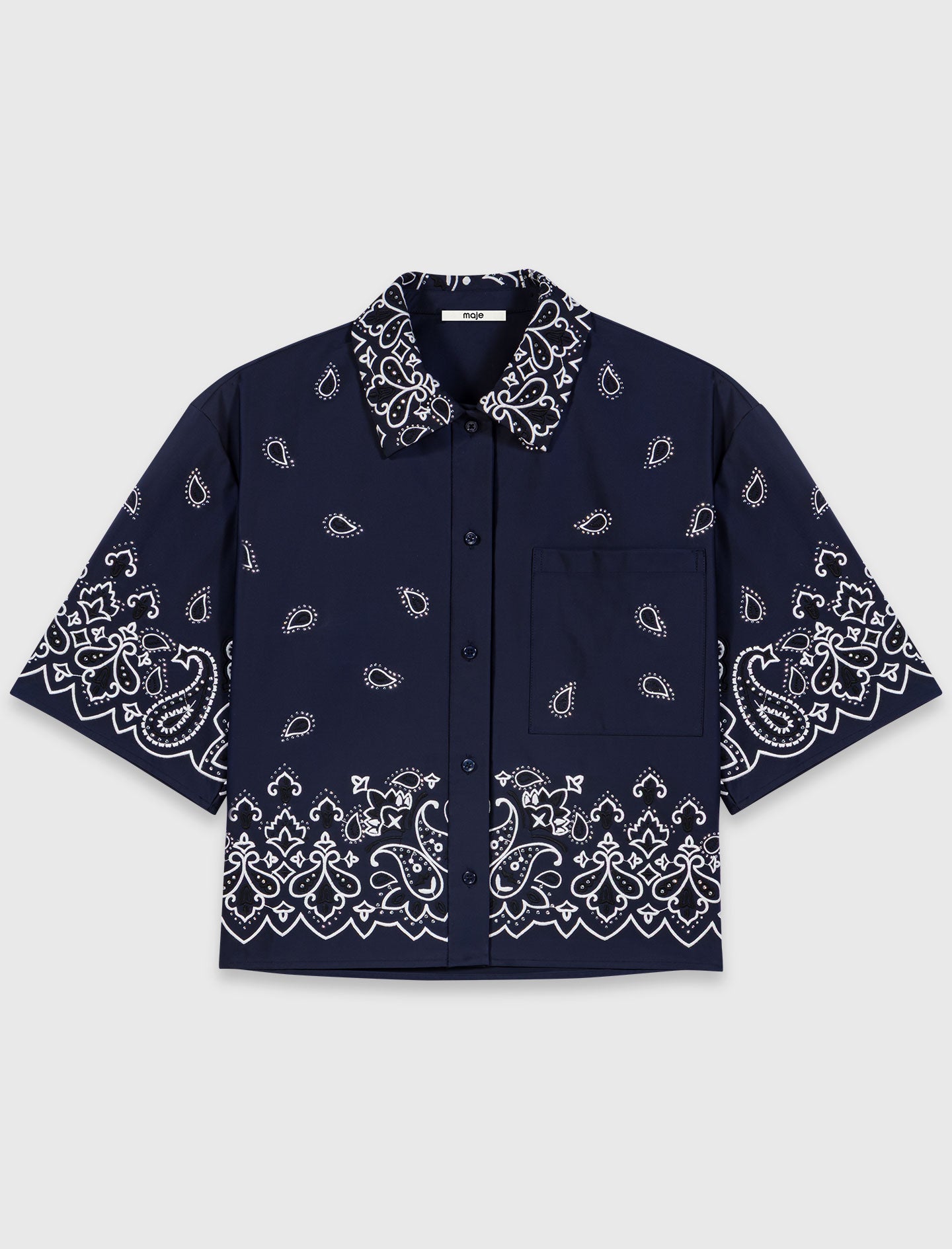 Camisa corta bordada de tafetán