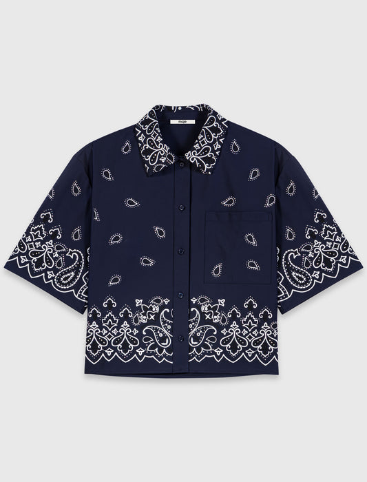 Camisa corta bordada de tafetán
