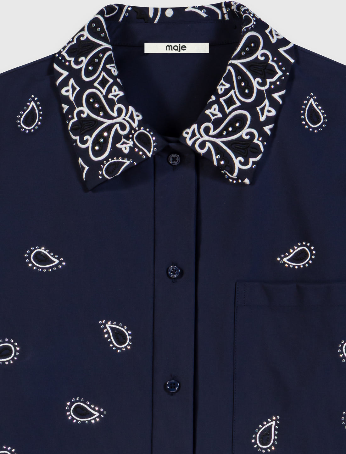 Camisa corta bordada de tafetán