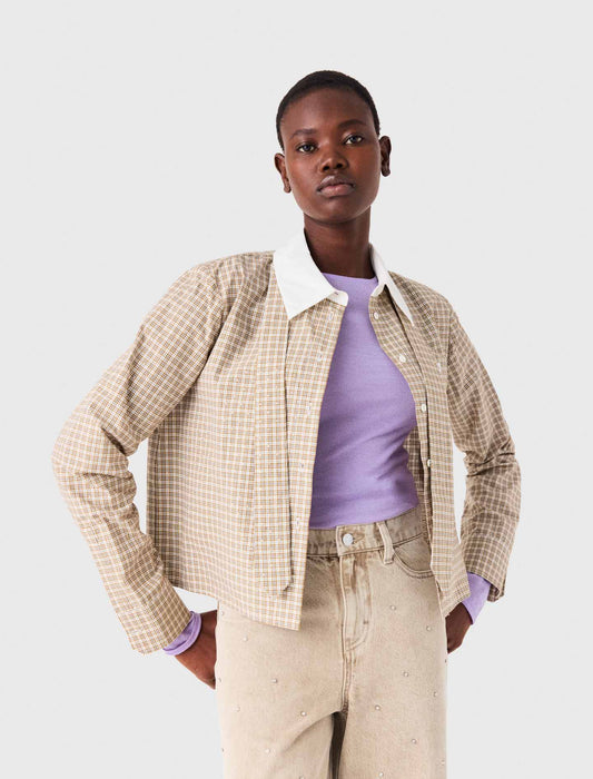 Camisa corta de cuadros con strass
