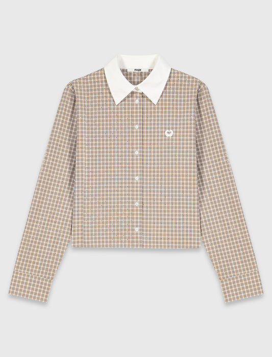 Camisa corta de cuadros con strass