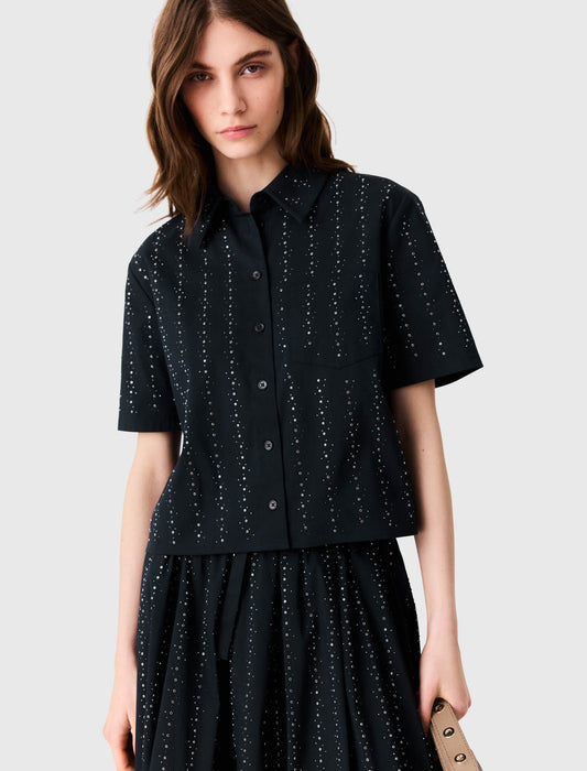 Camisa corta de algodón con strass