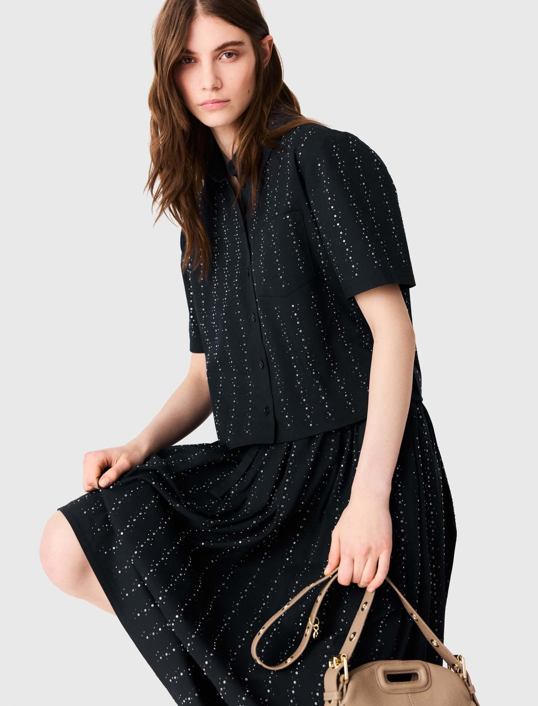 Camisa corta de algodón con strass